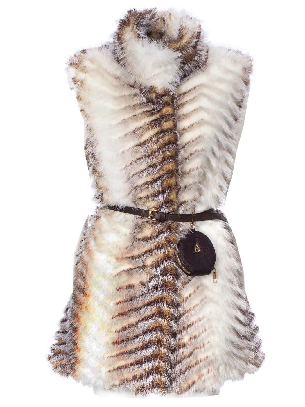 GILET FAUX FUR GEOMETRICAL DESIGN,4TG,100%POLYESTER,MADE IN PRC    - BEIGE